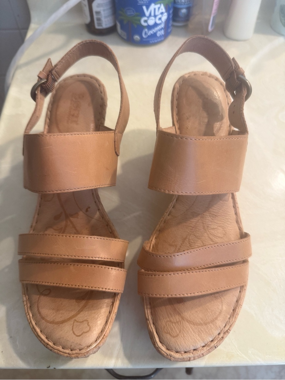 Born Women's Light Brown Leather Slingback Sandals